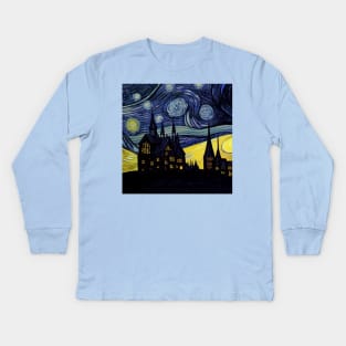 Starry Night Wizarding School Van Gogh Kids Long Sleeve T-Shirt